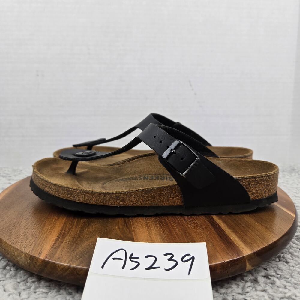 Birkenstock Womens 40 Wide Gizeh Birko-Flor Black Buckle Casual Thong Sandals